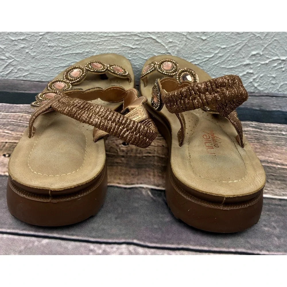 Annie Comfort Adangle Womens 5.5M Bronze Jeweled Thong Slingback Sandals Rhinest